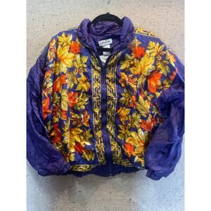 Vintage Lauren Brooke Windbreaker Jacket Sz L Baroque Patchwork Gold 90s